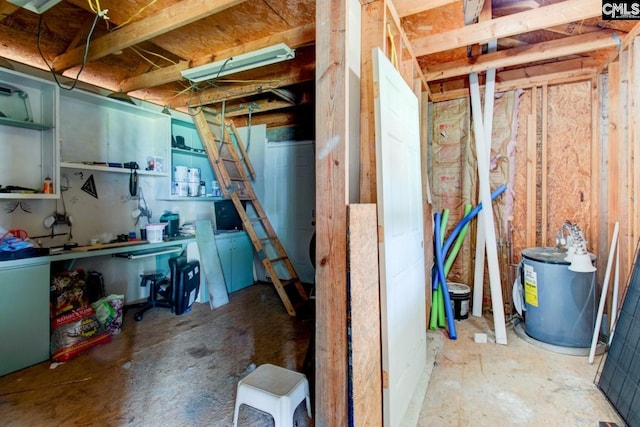 unfinished basement with water heater