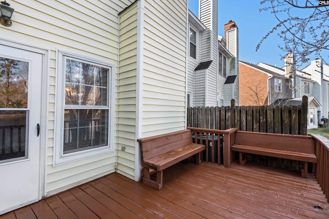 wooden terrace featuring fence