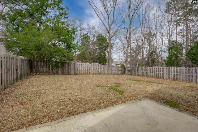 view of yard featuring a patio and a fenced backyard