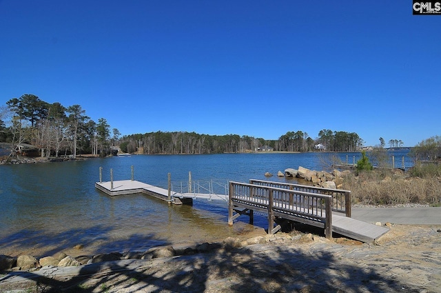 view of dock with a water view