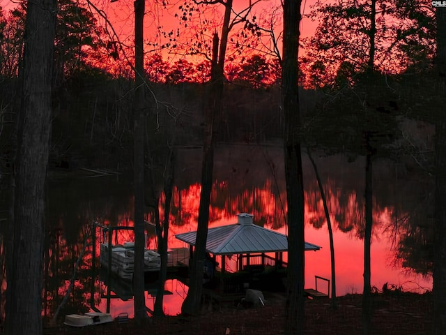 property view of water with a gazebo