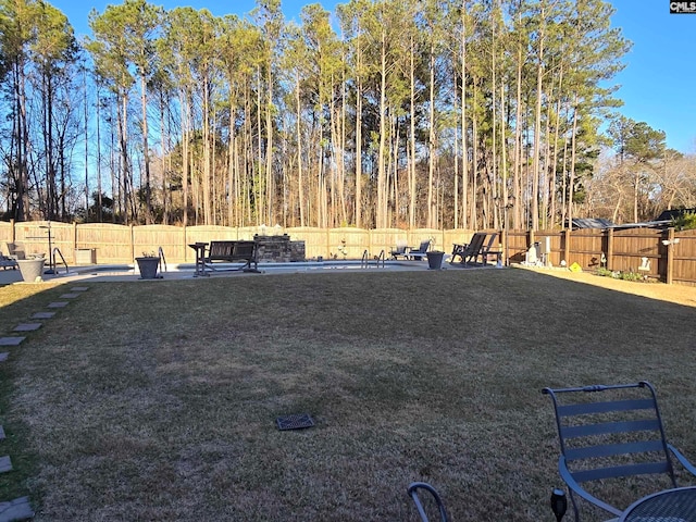 view of yard with a fenced backyard and a patio area