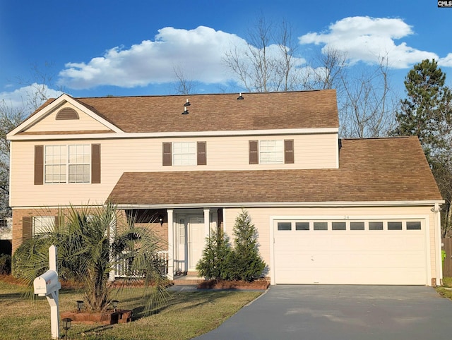 view of front of property featuring driveway and roof with shingles