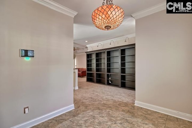 corridor featuring crown molding and baseboards