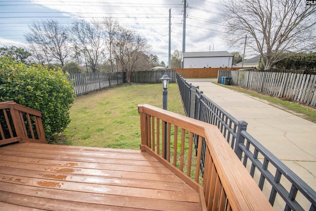 wooden deck featuring a yard and a fenced backyard