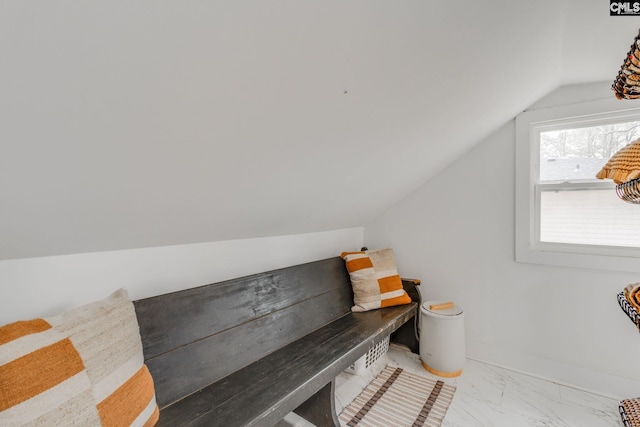 view of sauna / steam room with baseboards and marble finish floor