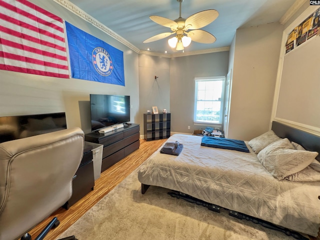541 Georgia St, Columbia, SC 29201 - bedroom featuring ceiling fan, baseboards, wood finished floors, and ornamental molding