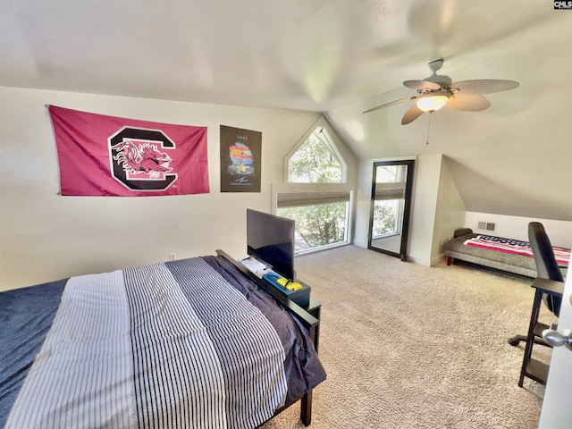 541 Georgia St, Columbia, SC 29201 - carpeted bedroom featuring visible vents, baseboards, ceiling fan, and vaulted ceiling