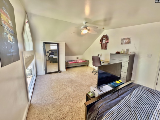 541 Georgia St, Columbia, SC 29201 - bedroom with baseboards, lofted ceiling, ceiling fan, and carpet flooring
