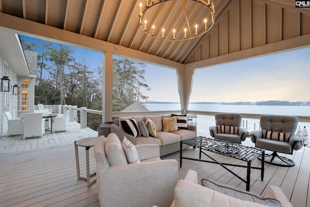 536 Yachting Rd, Lexington, SC 29072 - wooden deck with outdoor dining area, an outdoor hangout area, and a water view