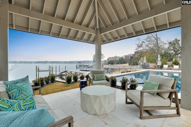 536 Yachting Rd, Lexington, SC 29072 - view of patio / terrace featuring an outdoor pool, a water view, a boat dock, and an outdoor hangout area