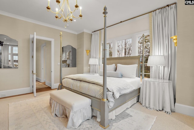 536 Yachting Rd, Lexington, SC 29072 - bedroom featuring baseboards, a notable chandelier, ornamental molding, and carpet