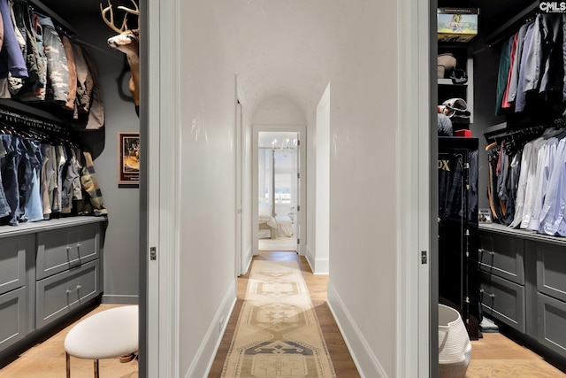 536 Yachting Rd, Lexington, SC 29072 - walk in closet featuring a chandelier and wood finished floors