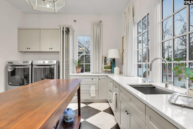 536 Yachting Rd, Lexington, SC 29072 - kitchen with a sink, wooden counters, and washing machine and clothes dryer