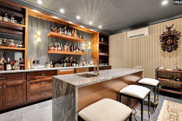 536 Yachting Rd, Lexington, SC 29072 - bar with a wall mounted air conditioner, a sink, recessed lighting, light tile patterned floors, and indoor wet bar
