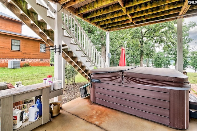 117 Peninsula Ct, Prosperity, SC 29127 - view of patio / terrace with a hot tub, stairs, and cooling unit