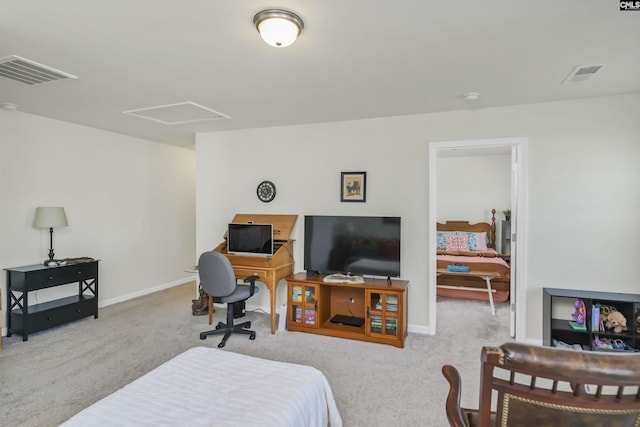 bedroom featuring carpet flooring, baseboards, and visible vents