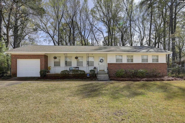 1632 Romain Dr, Columbia, SC 29210 - ranch-style house featuring a front lawn, a porch, concrete driveway, and an attached garage