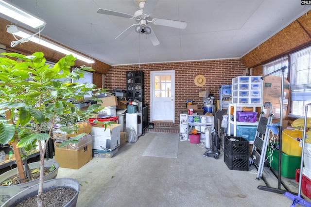 interior space with a ceiling fan