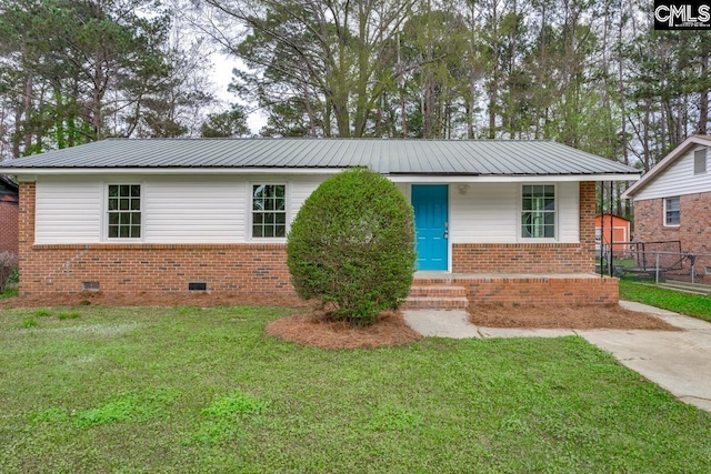 4104 Candlelite Dr, Columbia, SC 29209 - view of front of home with a front yard, fence, brick siding, metal roof, and crawl space