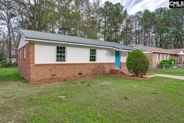 4104 Candlelite Dr, Columbia, SC 29209 - ranch-style house featuring a front lawn, crawl space, metal roof, and brick siding
