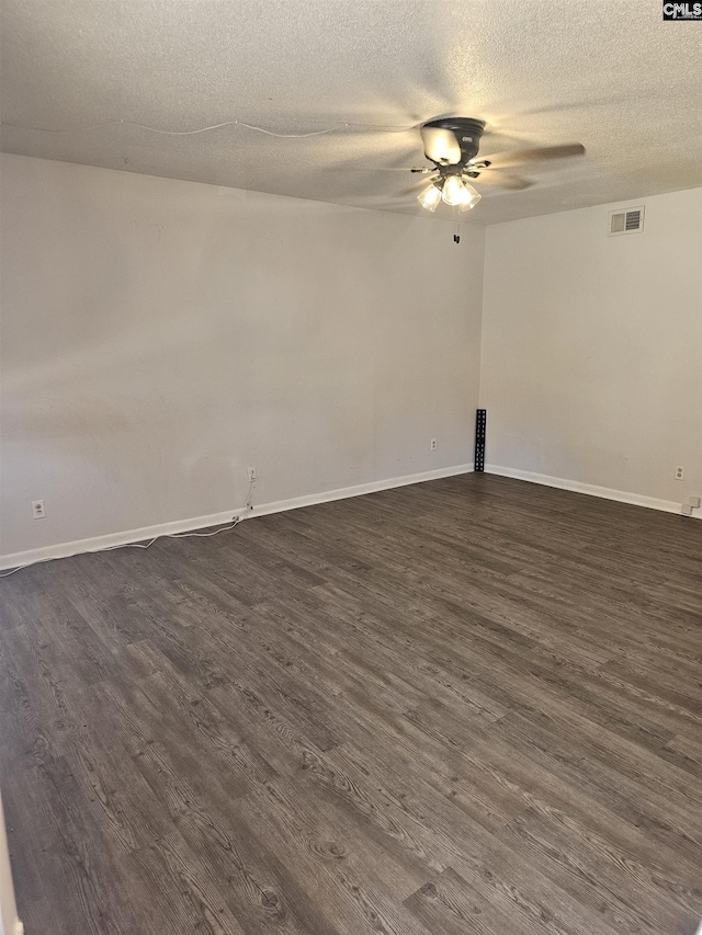 320 Cambout St, Columbia, SC 29210 - empty room with a ceiling fan, a textured ceiling, visible vents, baseboards, and dark wood-style floors