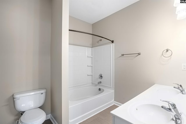 1827 Lake Carolina Dr, Columbia, SC 29229 - bathroom with toilet, a sink, shower / bathtub combination, and baseboards