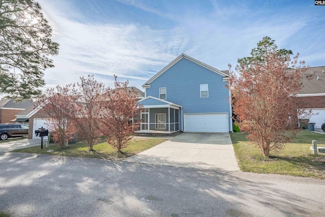 1827 Lake Carolina Dr, Columbia, SC 29229 - traditional home with a sunroom, a front yard, concrete driveway, and an attached garage