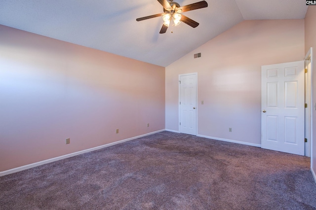 113 Silverstone Rd, Lexington, SC 29072 - interior space featuring high vaulted ceiling, visible vents, baseboards, a ceiling fan, and carpet floors