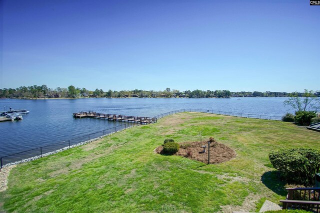 property view of water with a dock