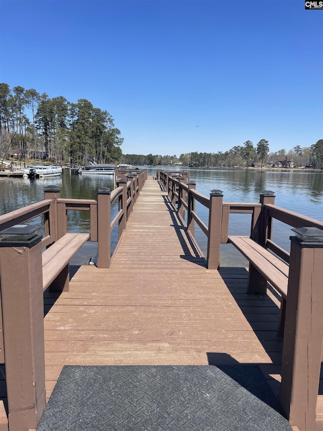 view of dock with a water view
