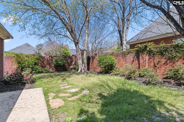 view of yard with a fenced backyard