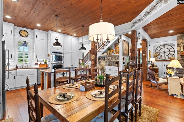 178 Pomaria St, Little Mountain, SC 29075 - dining area with wooden ceiling, stairway, and light wood-style floors