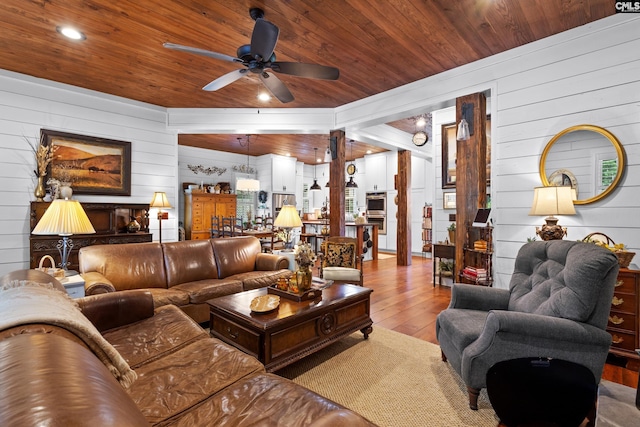 178 Pomaria St, Little Mountain, SC 29075 - living area featuring hardwood / wood-style floors, a ceiling fan, wood ceiling, and recessed lighting