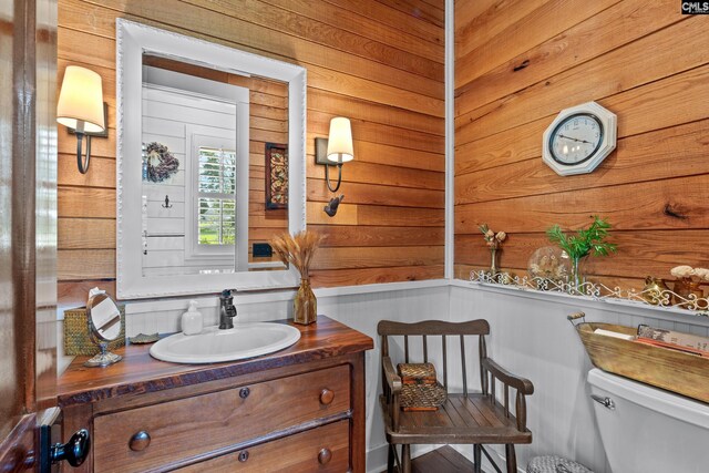 178 Pomaria St, Little Mountain, SC 29075 - bathroom with toilet, vanity, and wooden walls