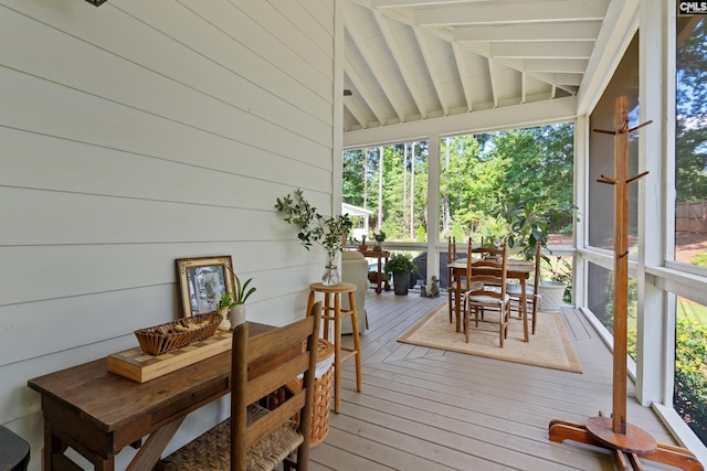178 Pomaria St, Little Mountain, SC 29075 - sunroom with wood walls, vaulted ceiling, and hardwood / wood-style flooring