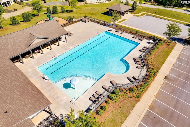 pool featuring a patio area, a gazebo, and fence