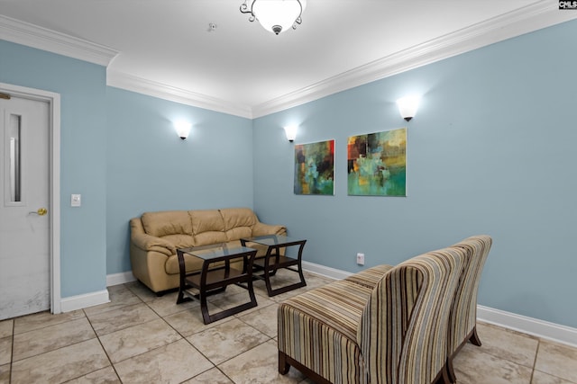 900 Taylor St Unit 201, Columbia, SC 29201 - living area featuring baseboards, ornamental molding, and light tile patterned floors