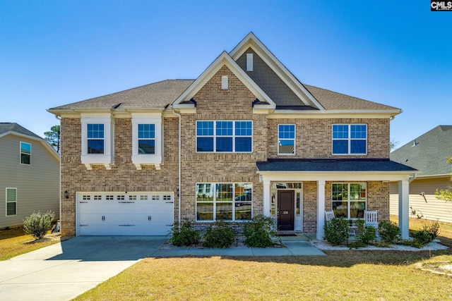 232 Compass Trl, Blythewood, SC 29016 - craftsman inspired home with brick siding, a front yard, an attached garage, and driveway
