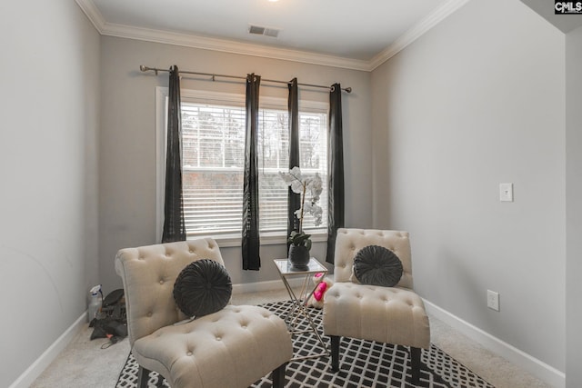 232 Compass Trl, Blythewood, SC 29016 - sitting room featuring baseboards, ornamental molding, visible vents, and carpet floors