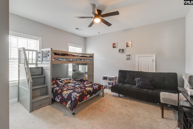 232 Compass Trl, Blythewood, SC 29016 - bedroom featuring light colored carpet, baseboards, a ceiling fan, and visible vents