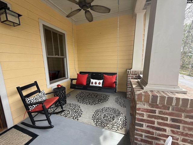 view of patio / terrace featuring a porch and a ceiling fan