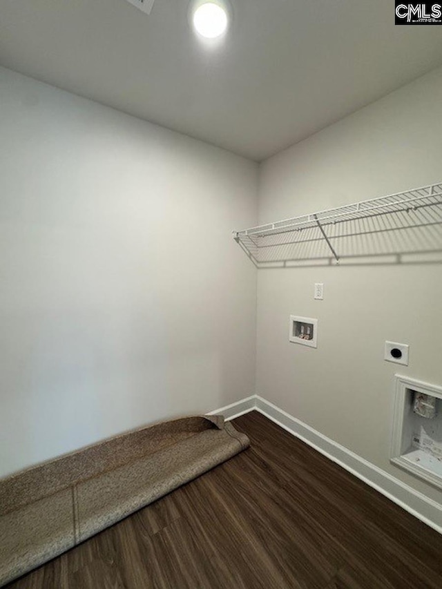 501 Rosemont Dr, Orangeburg, SC 29115 - laundry area with baseboards, hookup for a washing machine, dark wood finished floors, and electric dryer hookup