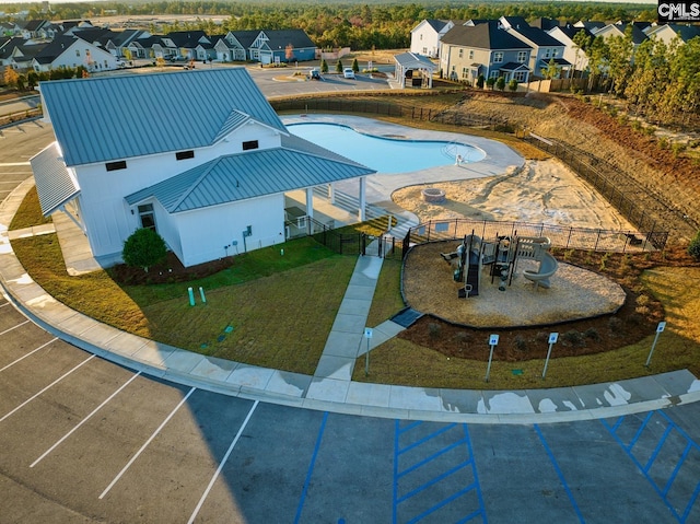 bird's eye view with a residential view