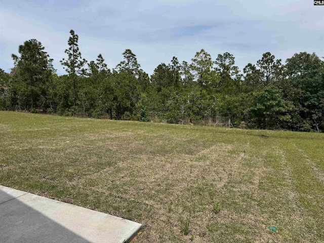 view of yard with a wooded view