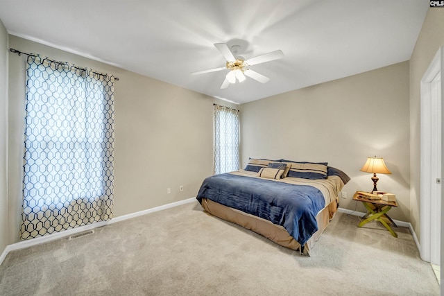 124 Pond Edge Ln, Chapin, SC 29036 - bedroom featuring ceiling fan, carpet flooring, baseboards, and visible vents