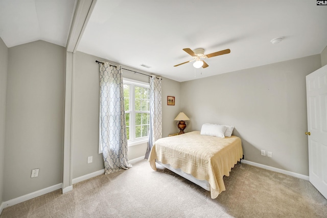 124 Pond Edge Ln, Chapin, SC 29036 - bedroom featuring carpet, a ceiling fan, vaulted ceiling, visible vents, and baseboards