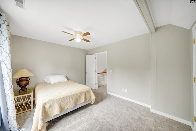 124 Pond Edge Ln, Chapin, SC 29036 - carpeted bedroom featuring baseboards, a ceiling fan, visible vents, and lofted ceiling
