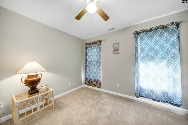 124 Pond Edge Ln, Chapin, SC 29036 - spare room with visible vents, ceiling fan, carpet, and baseboards