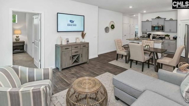 118A Willow Creek Blvd, Lugoff, SC 29078 - living room featuring baseboards, dark wood finished floors, and recessed lighting